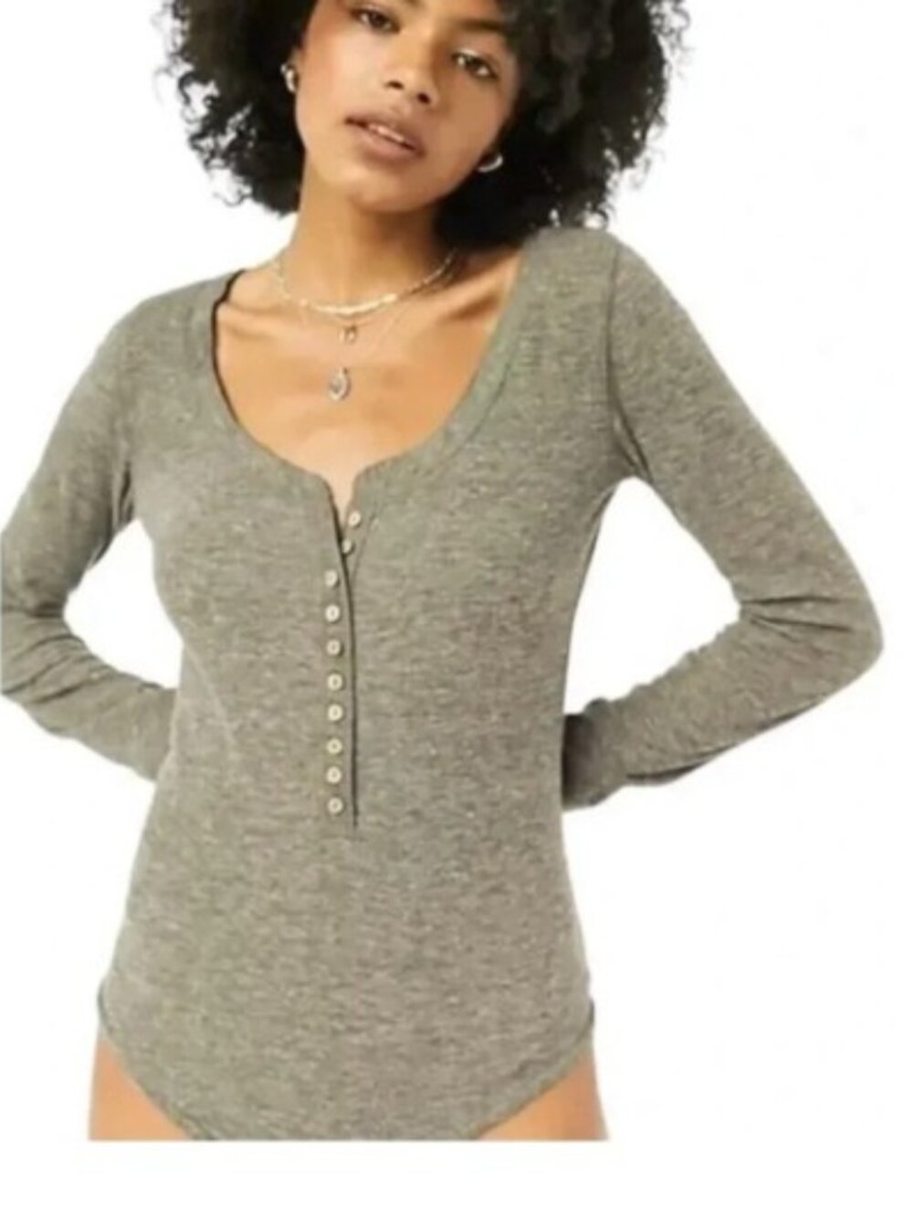 NWT Free People Dylan Thermal Bodysuit Army Henley Long Sleeve